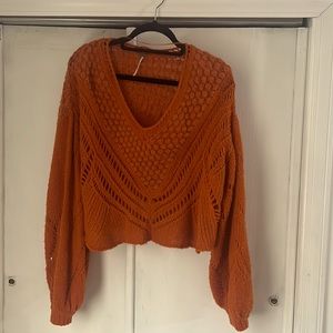 Free people balloon sleeve orange chunky sweater